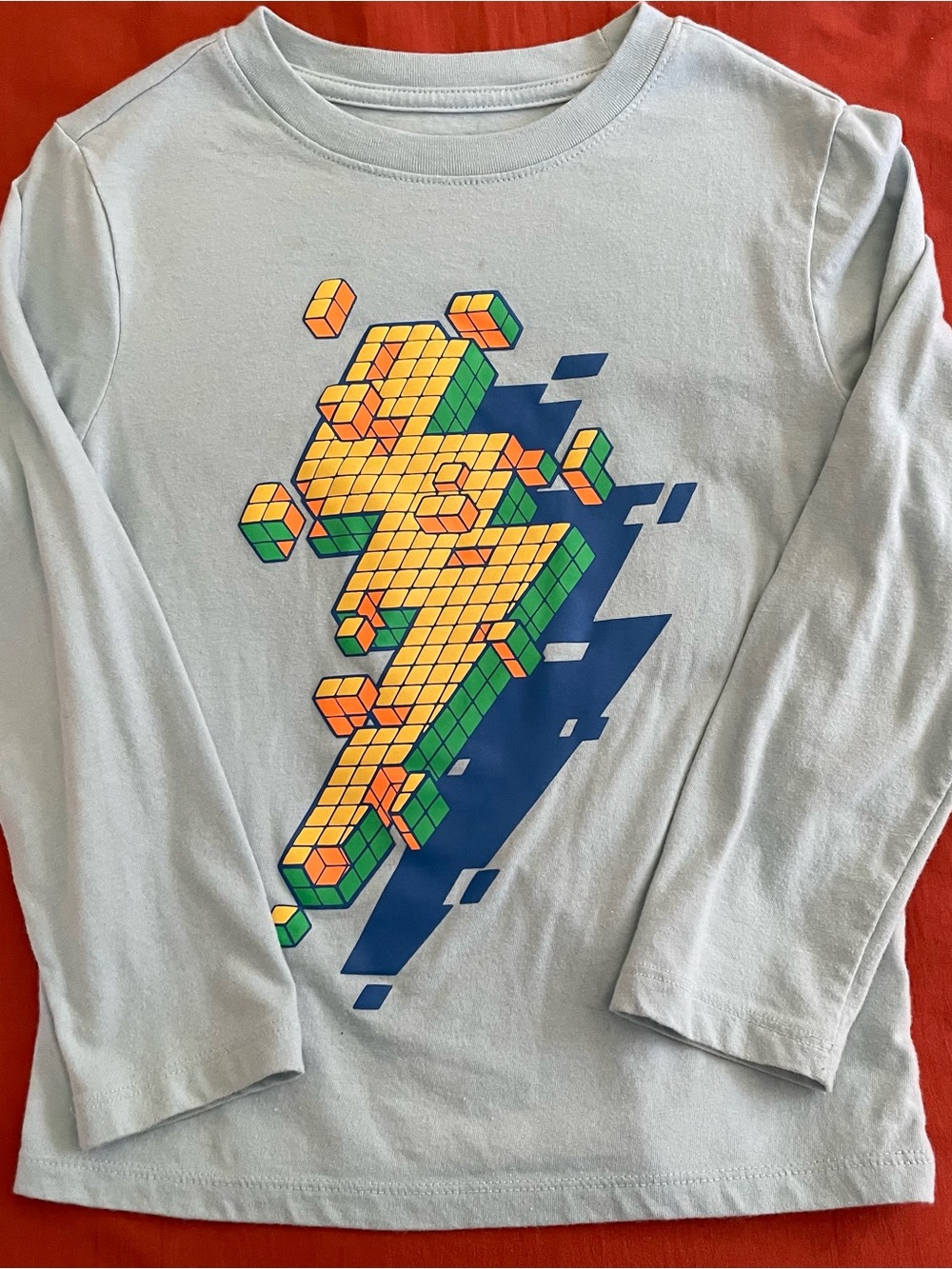 Cat & Jack Light Blue Long Sleeve Tee with Geometric Cube Graphic